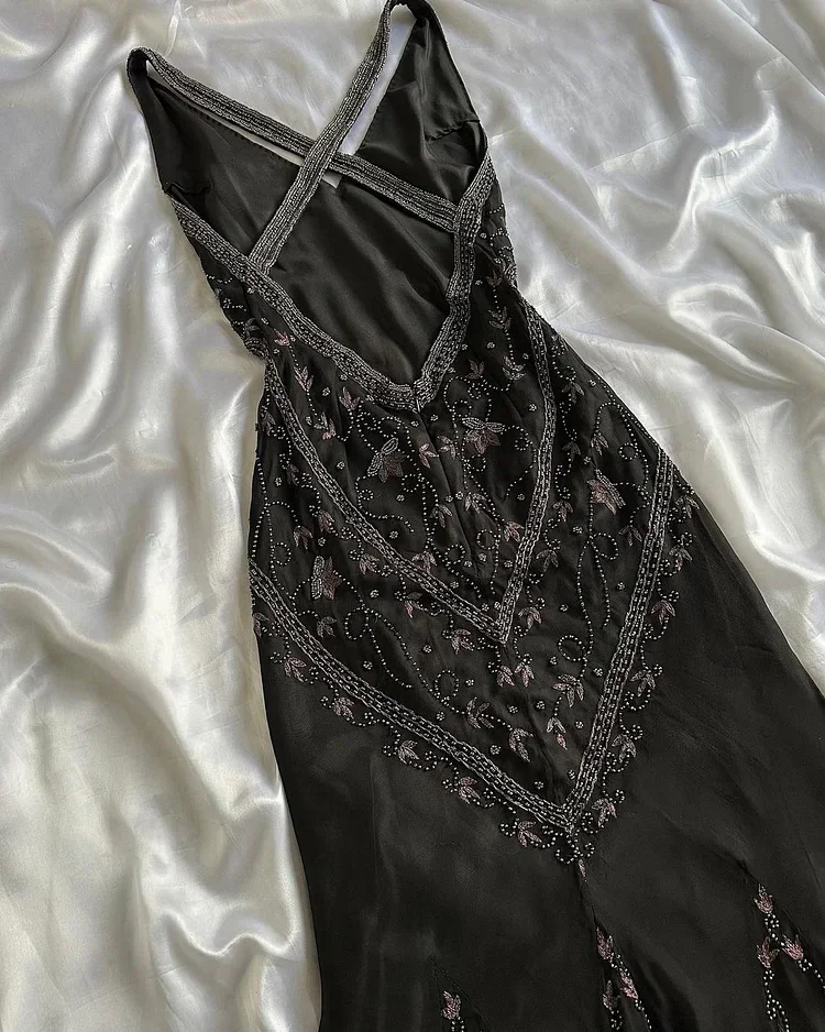Black Chiffon Beaded Evening Dress Classy Backless Mermaid Prom Dress Y8297 - Image 2