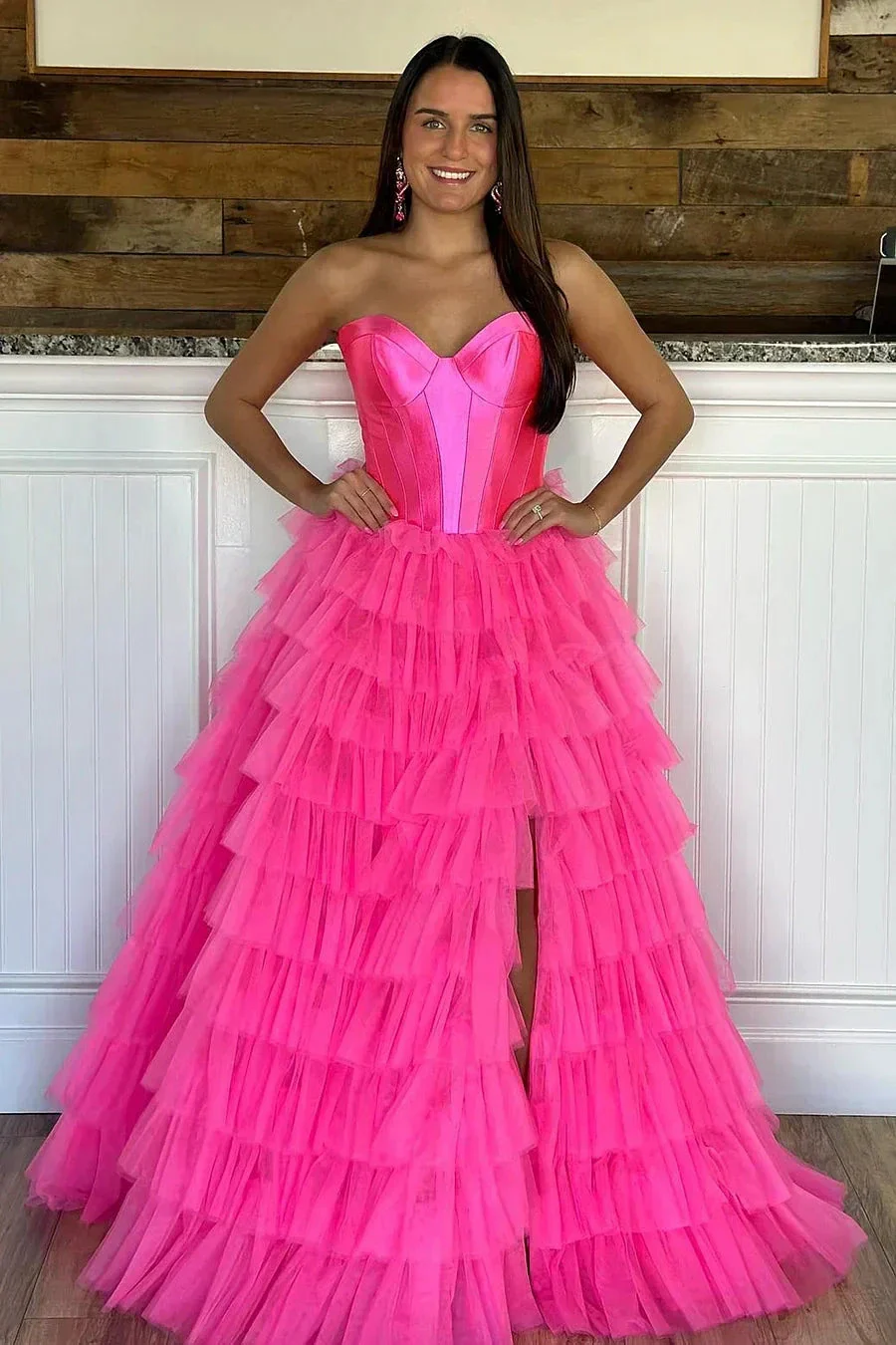 Harmony |A-Line Sweetheart Tiered Tulle Prom Dress with Slit - Image 3