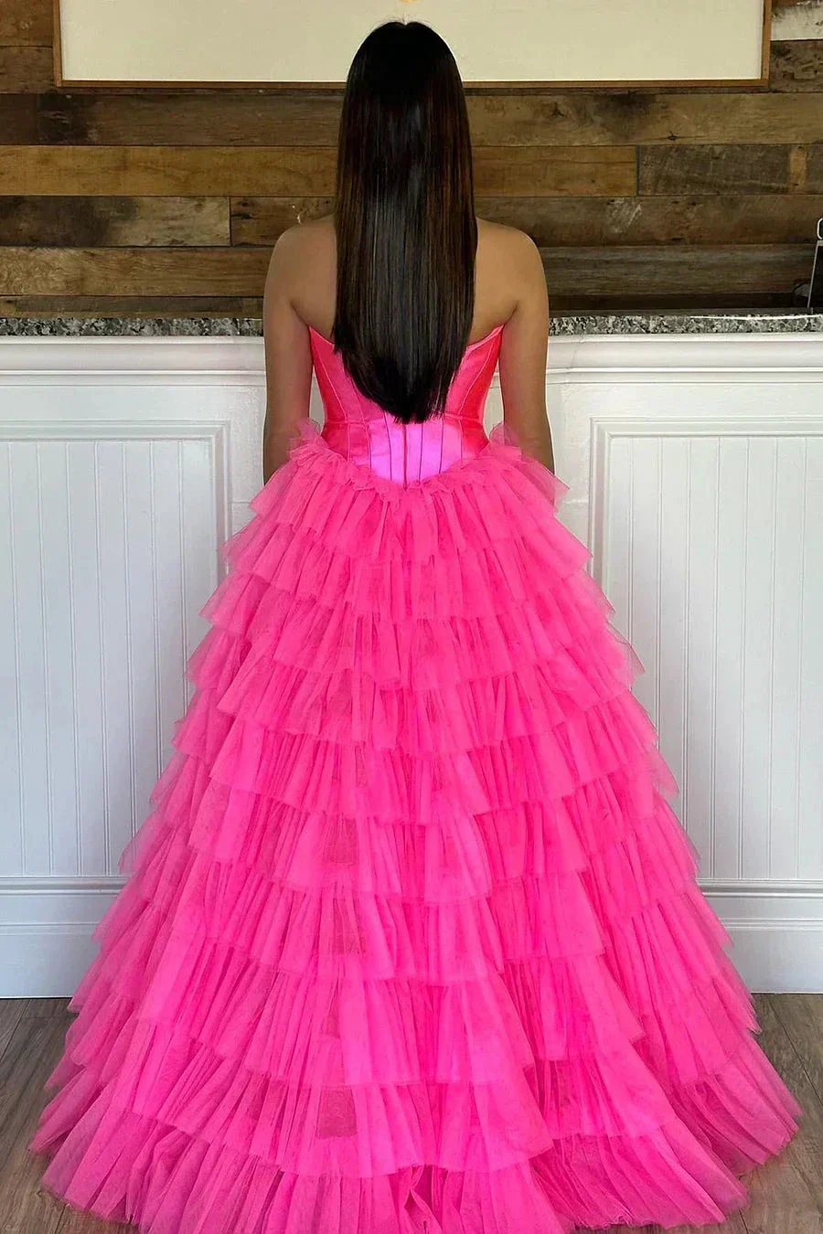 Harmony |A-Line Sweetheart Tiered Tulle Prom Dress with Slit - Image 4