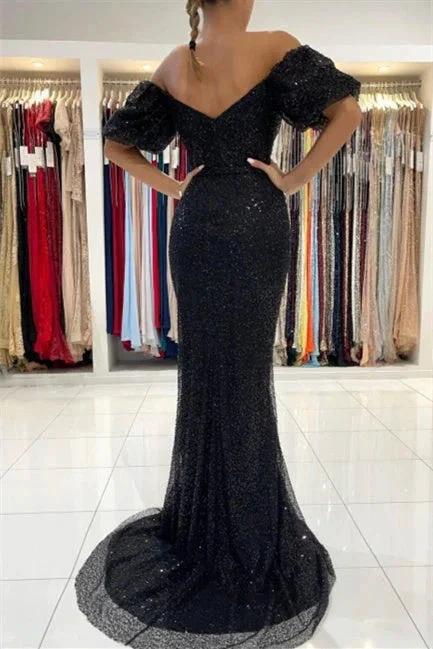Black Evening Dresses in Long Glitter | Prom dresses with sleeves - Image 2