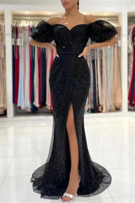 Black Evening Dresses in Long Glitter | Prom dresses with sleeves - Image 3