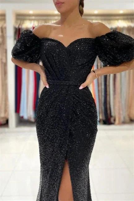Black Evening Dresses in Long Glitter | Prom dresses with sleeves - Image 4