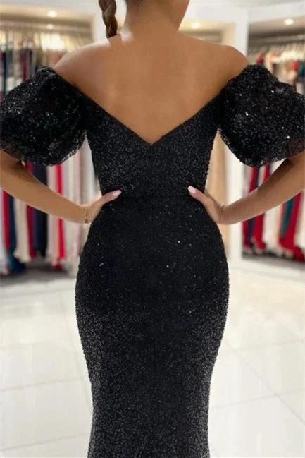 Black Evening Dresses in Long Glitter | Prom dresses with sleeves - Image 5