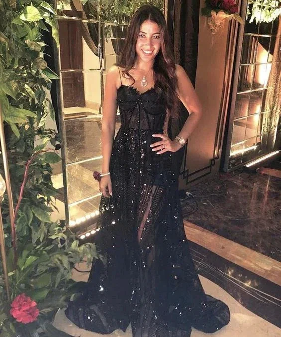 Black Fashion A Line Long Evening Dress Y7051 - Image 2