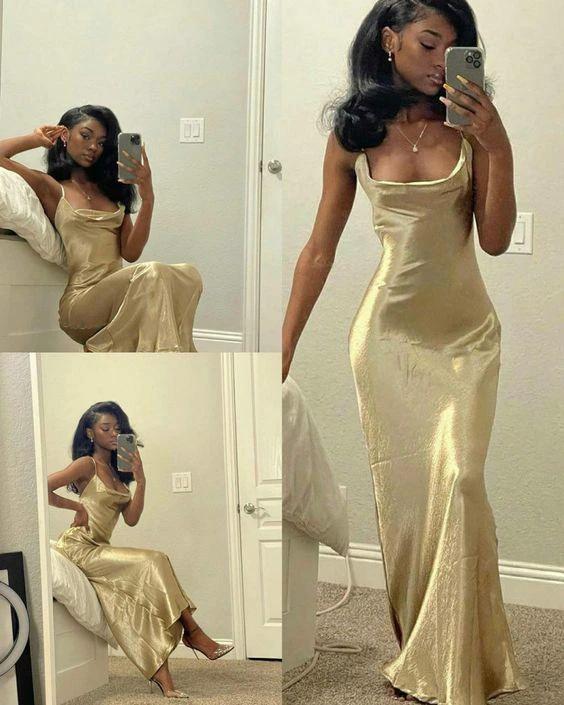 black girl gold backless evening dresses, prom dresses, sexy evening dresses Y119 - Image 2