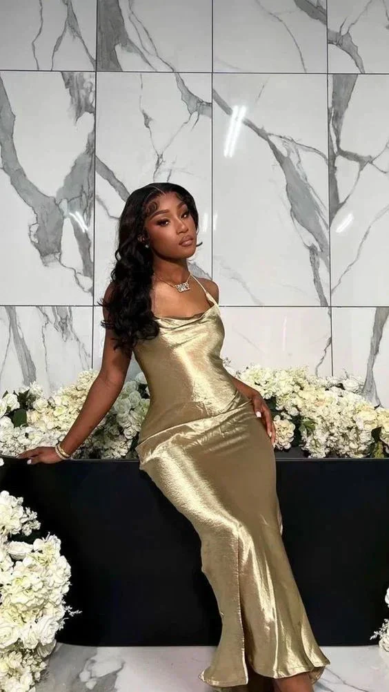 Black girl gold backless evening dresses, prom dresses Y4128 - Image 2