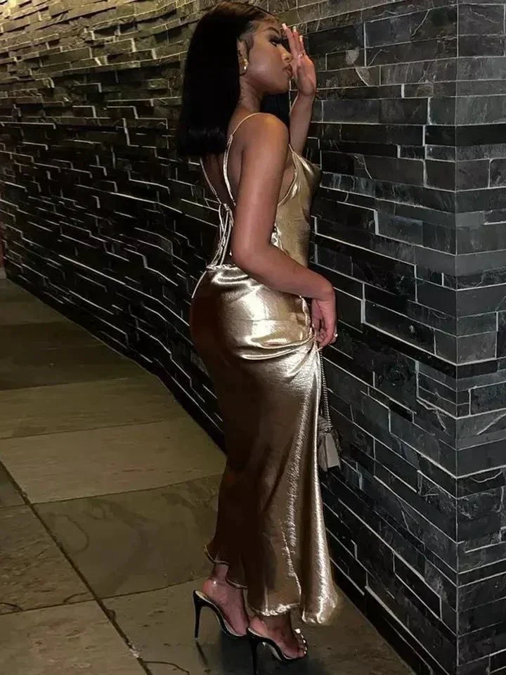Black girl gold backless evening dresses, prom dresses Y4128 - Image 3