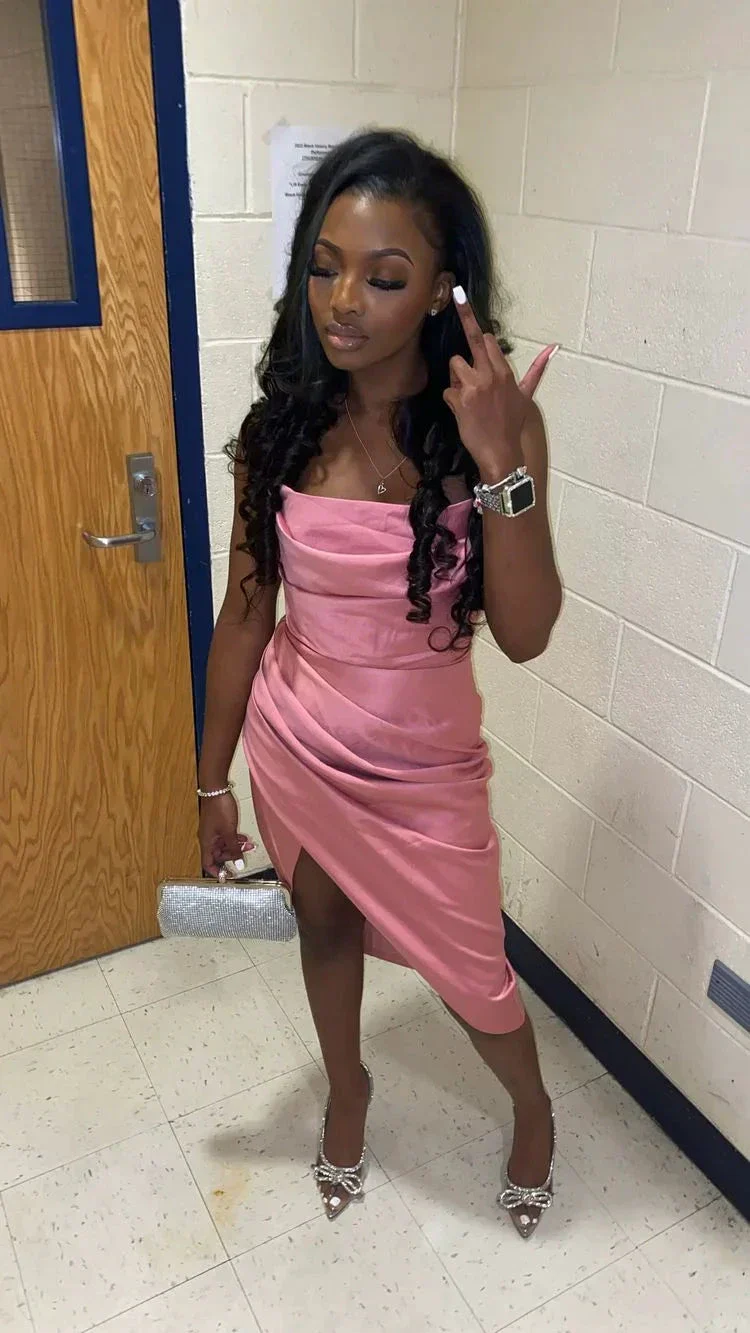 Black Girls Outfit Sexy Pink Homecoming Dress Y263 - Image 2