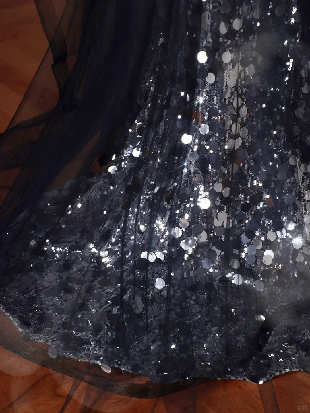 Black Glitter Sequins Tulle Mermaid Prom Dress Strapless Evening Dress With Bow Y8615 - Image 5