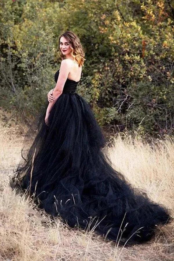 Black Gothic Wedding Dresses A-Line Sleeveless With Train WD704 - Image 4