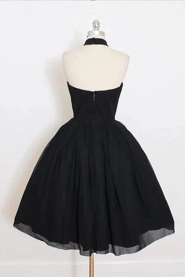 Black Halter Simple Short Homecoming Party Dresses PD106 - Image 2