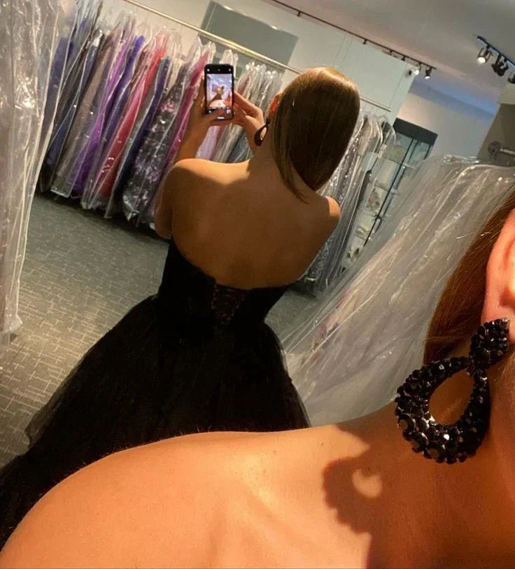 Black High Low Tulle Prom Dress Black Tulle High Low Formal Evening Dress Y4893 - Image 2