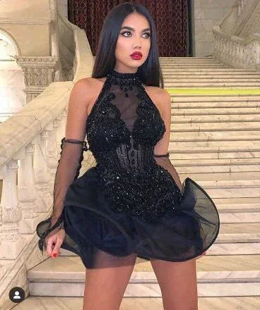 Black homecoming dress tulle short prom party dress Y4114 - Image 2