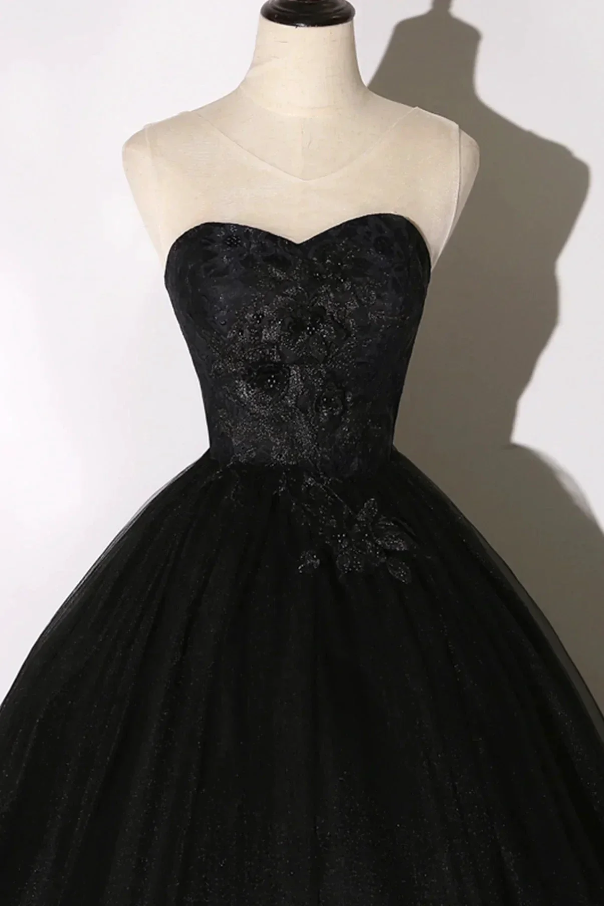 Black lace long ball gown dress A line formal dress Y1295 - Image 2