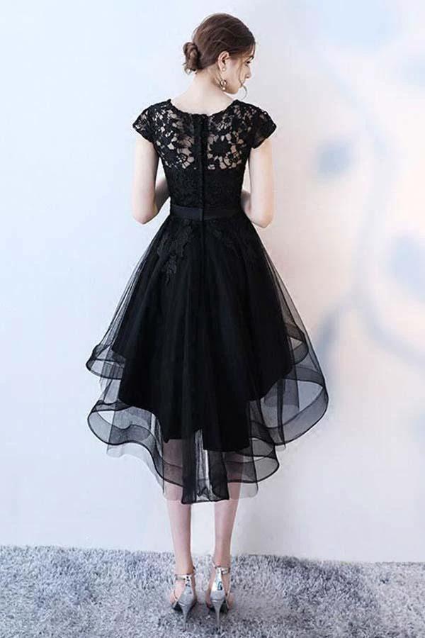 Black Lace Short Prom Dress Hight Low Evening Dress Homecoming Dresses PD152 - Image 2