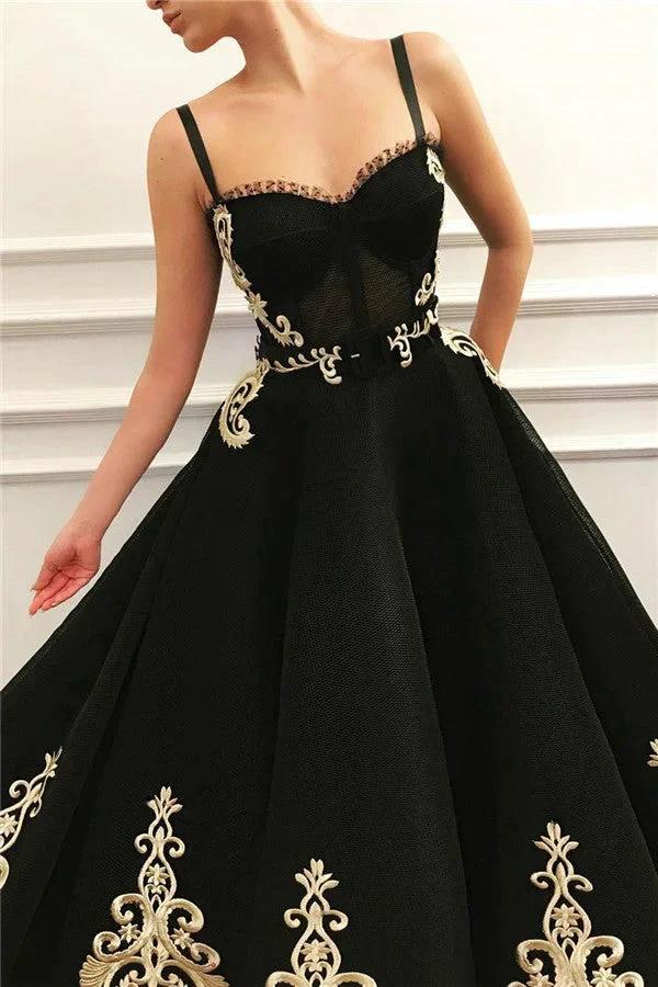 Black Long A-line Sweetheart Tulle Black Prom Dress with Pockets - Image 2