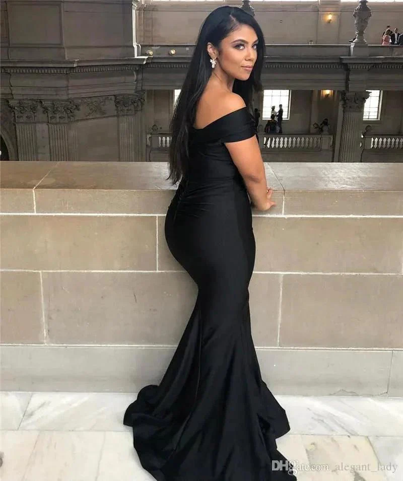 Black Long Mermaid Off-the-shoulder Backless Prom Dress - Image 3