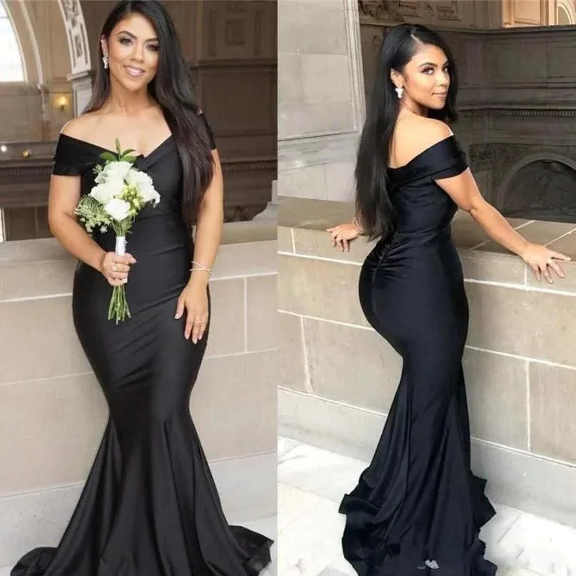 Black Long Mermaid Off-the-shoulder Backless Prom Dress - Image 5