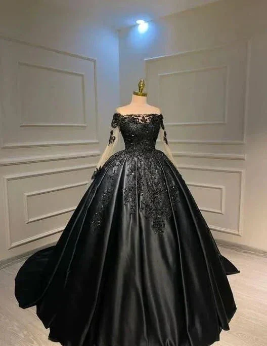 Black Long Sleeves Ball Gown Sweet 16 Dress Y5756 - Image 2