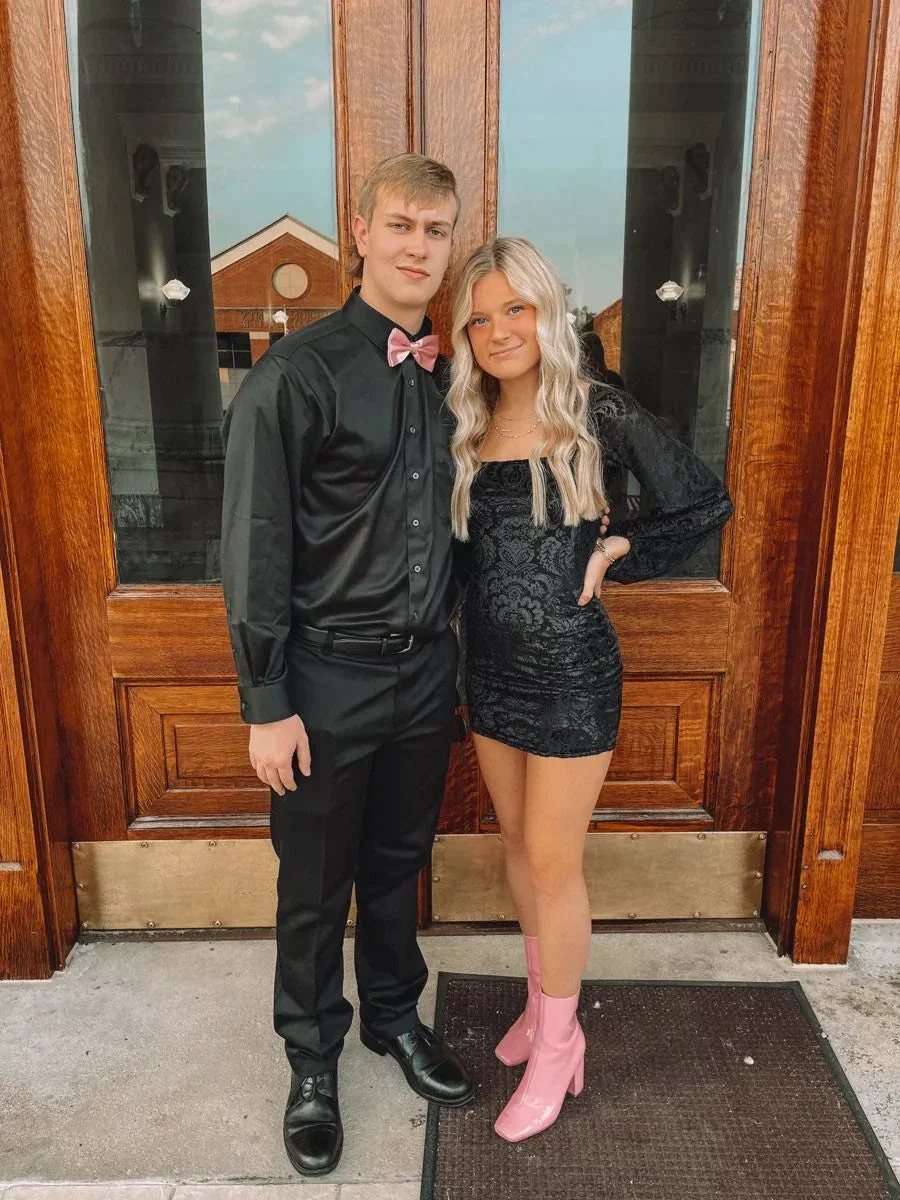 Black Long Sleeves Homecoming Dress Black Graduation Dress For Teens Y2096 - Image 2