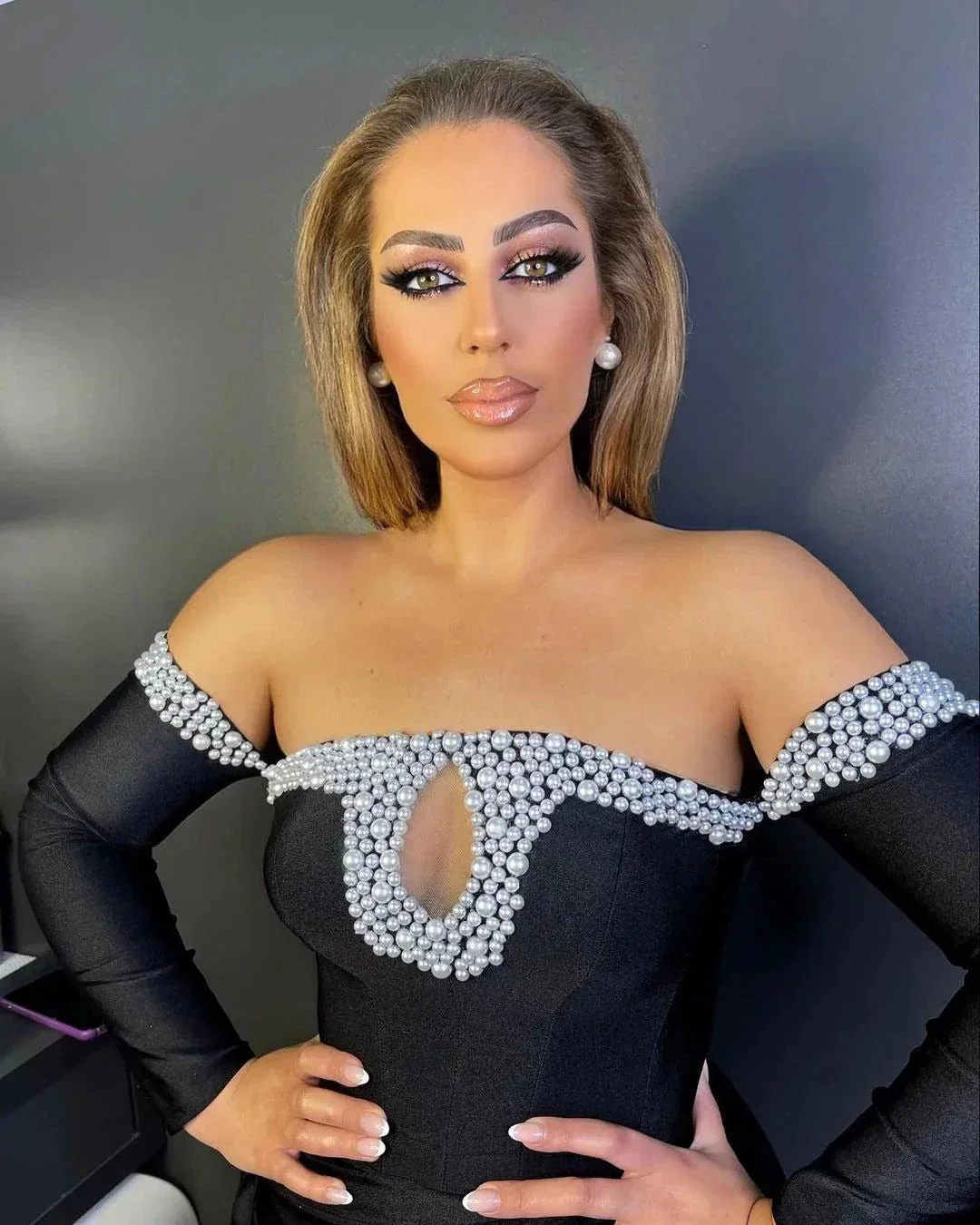 Black Long Sleeves Mermaid Off the Shoulder Satin Beads Formal Prom Dresses with Slit - Image 2