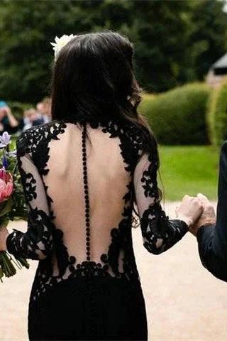 Black Long Sleeves Mermaid Wedding Dress with Sweep Train - Image 4