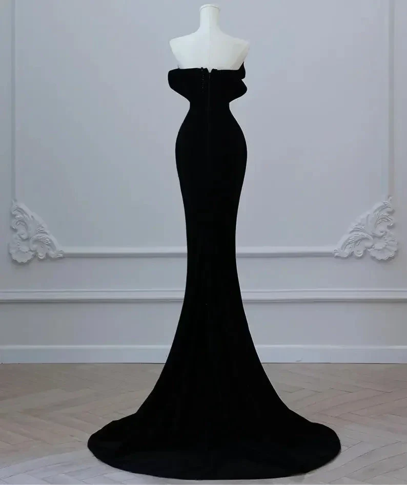 Black Luxurious Velvet Beaded Evening Dress Long Prom Dress Y7675 - Image 5