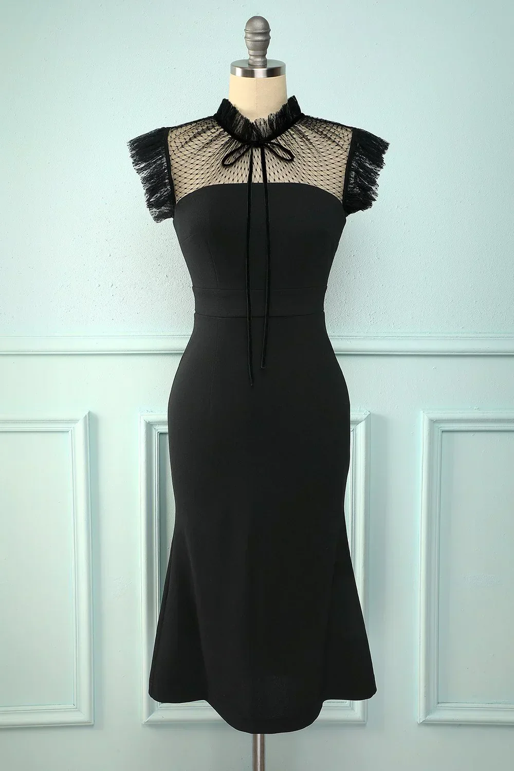 Black Mermaid High Neck Bodycon Dress Short Evening Dress Y5066 - Image 2
