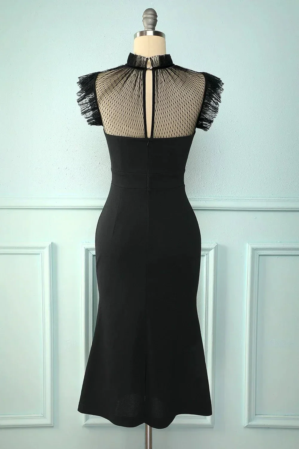 Black Mermaid High Neck Bodycon Dress Short Evening Dress Y5066 - Image 3