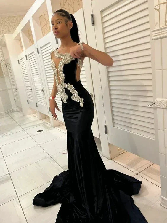 Black Mermaid Lace Afrcian Prom Dress Evening Dress Y5989 - Image 2