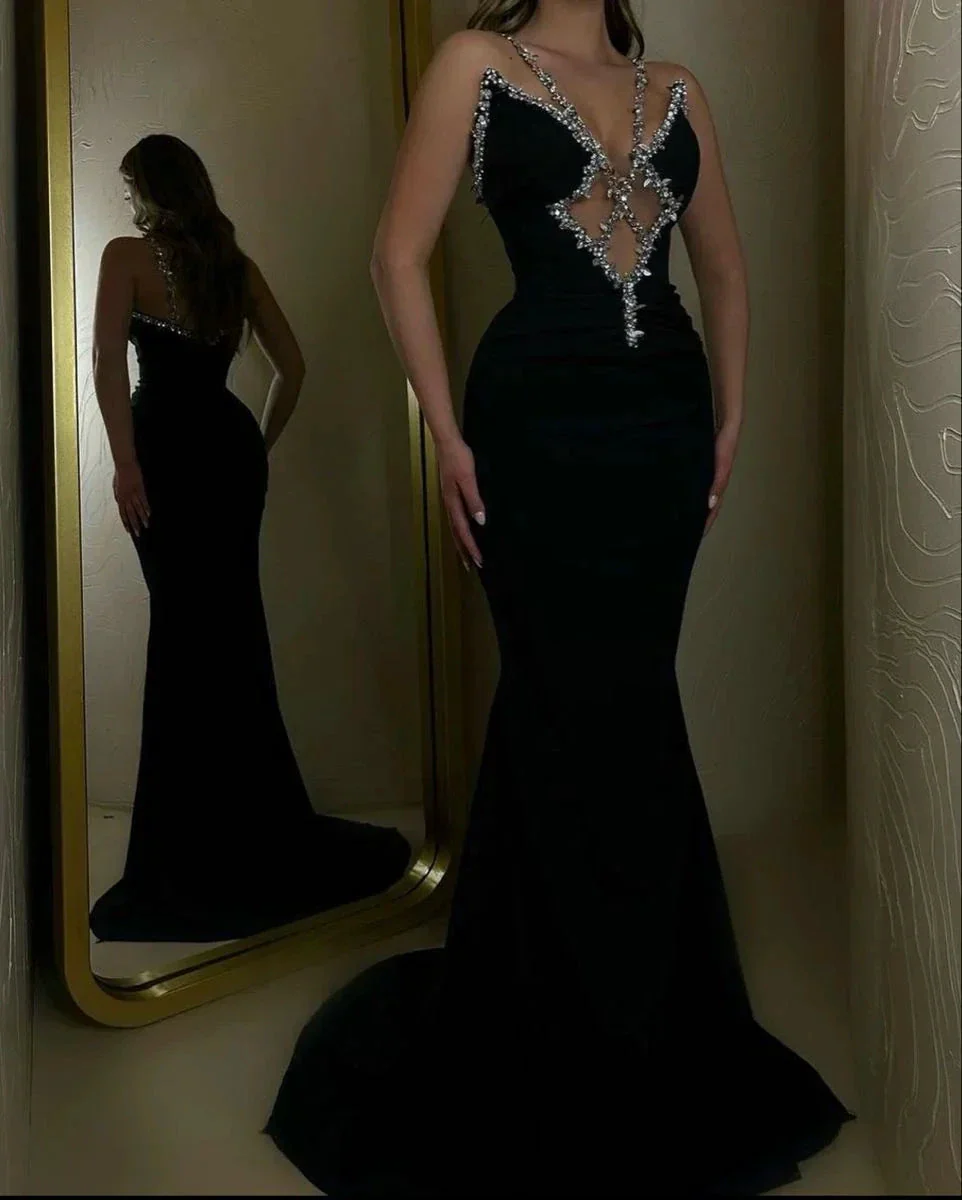 Black Mermaid Long Prom Dress Black Evening Dress Y2858 - Image 2