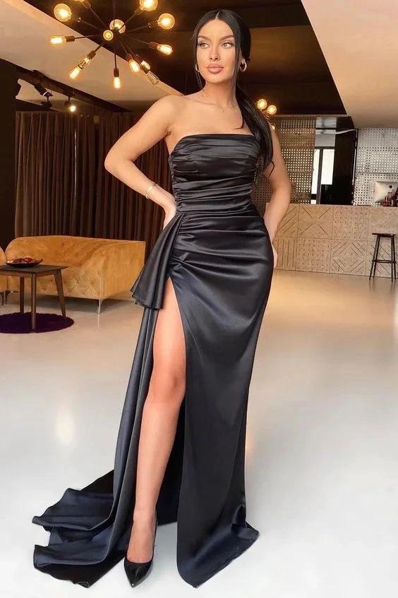 Black Mermaid Strapless Evening Dress With Split Y70 - Image 2