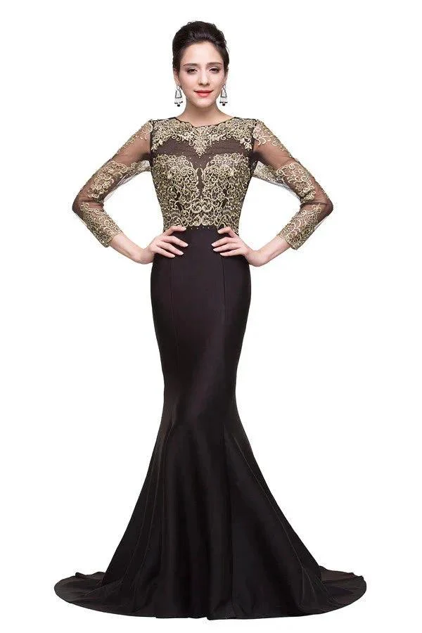 Black Mermaid Sweep-length Crew Formal Dresses - Image 2