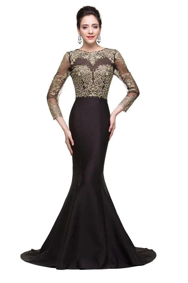 Black Mermaid Sweep-length Crew Formal Dresses - Image 3