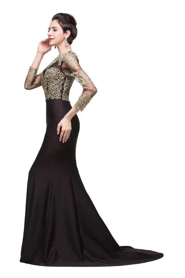 Black Mermaid Sweep-length Crew Formal Dresses - Image 4