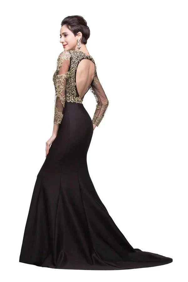 Black Mermaid Sweep-length Crew Formal Dresses - Image 5