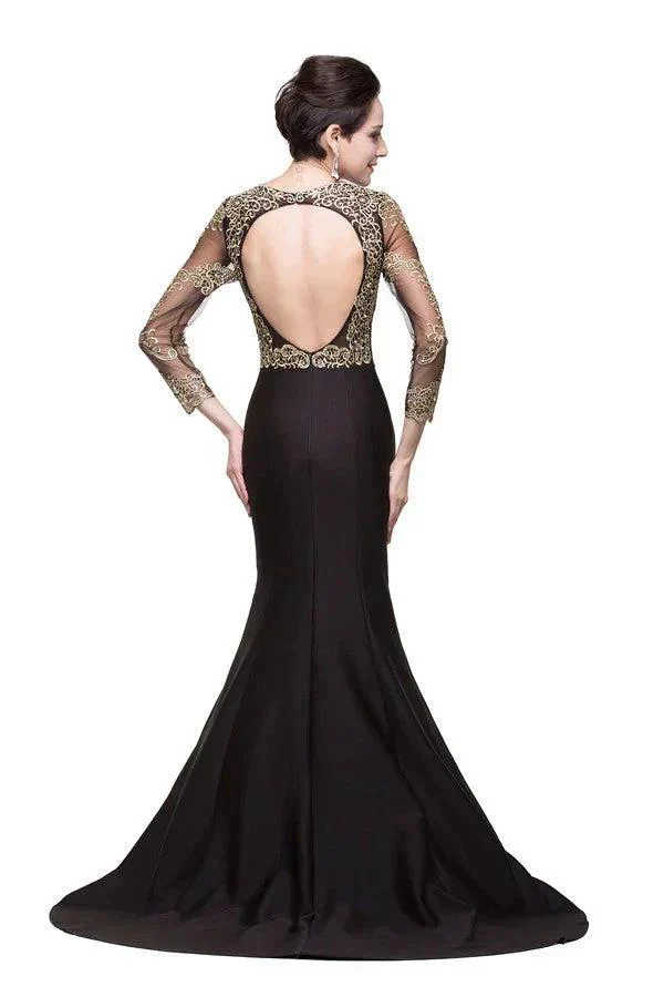 Black Mermaid Sweep-length Crew Formal Dresses - Image 6