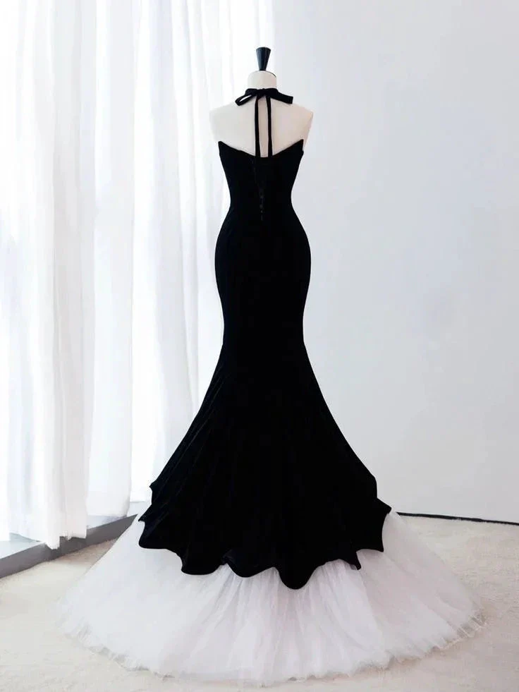 Black Mermaid Velvet Tulle Long Prom Dress Evening Dress Y4678 - Image 2