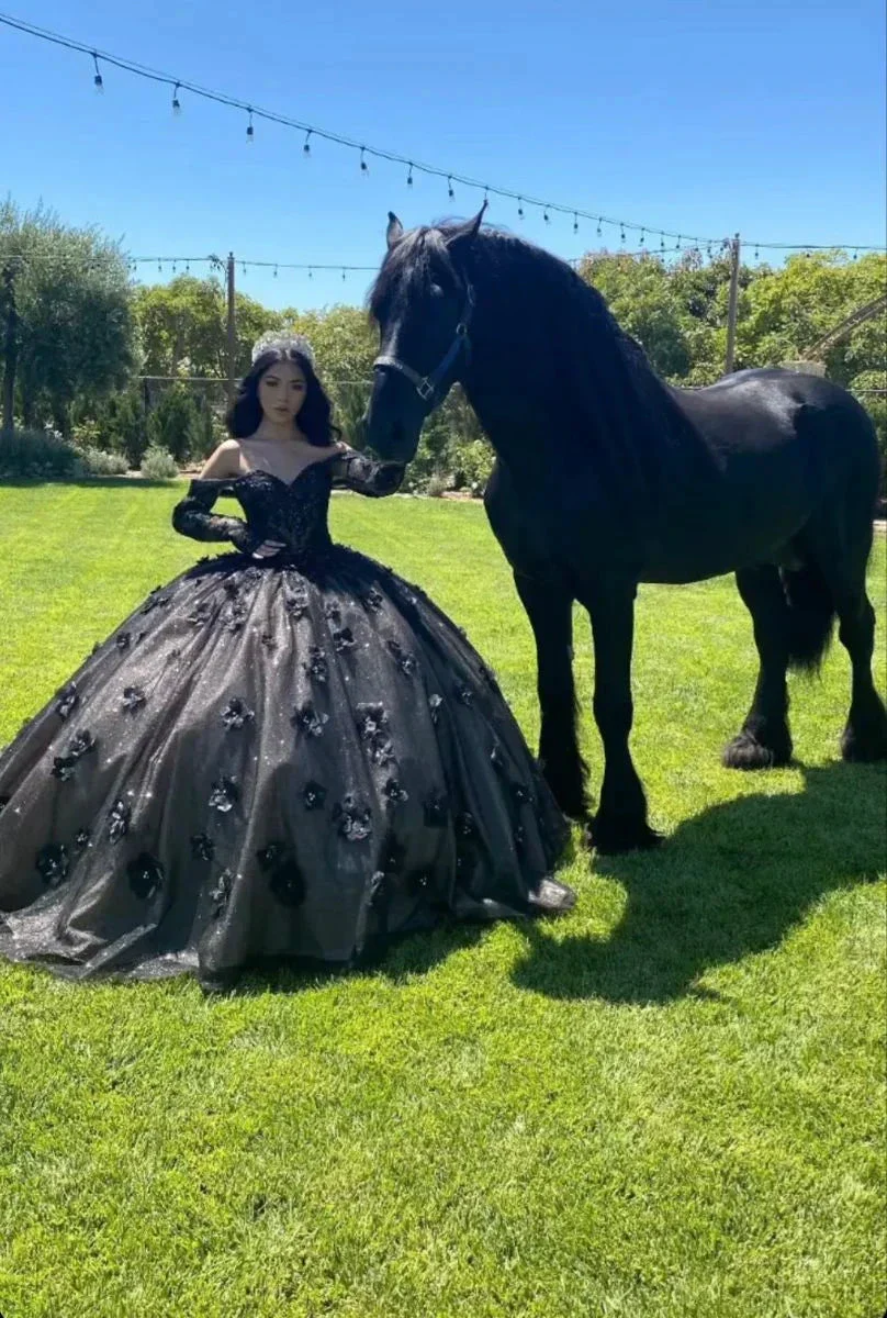 Black Off The Shoulder Ball Gown,Sweet 16 Dress,Quinceanera Dress Y5299 - Image 2