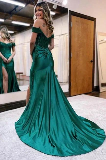 Black Off the shoulder high split mermaid prom dress - Image 3
