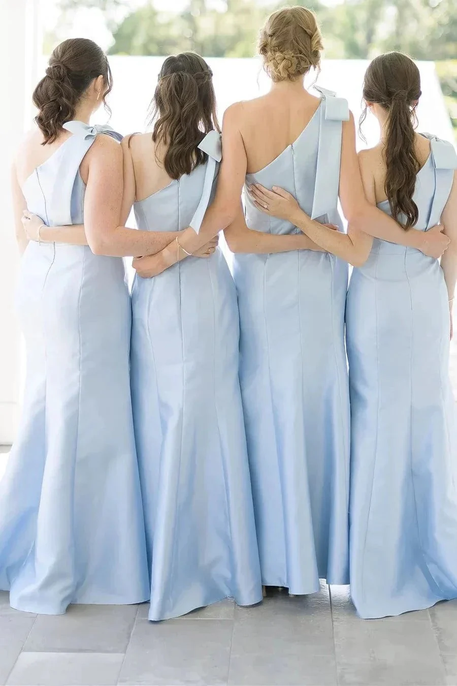 Mermaid One-Shoulder Bow Strap Black Bridesmaid Dress BD125 - Image 6