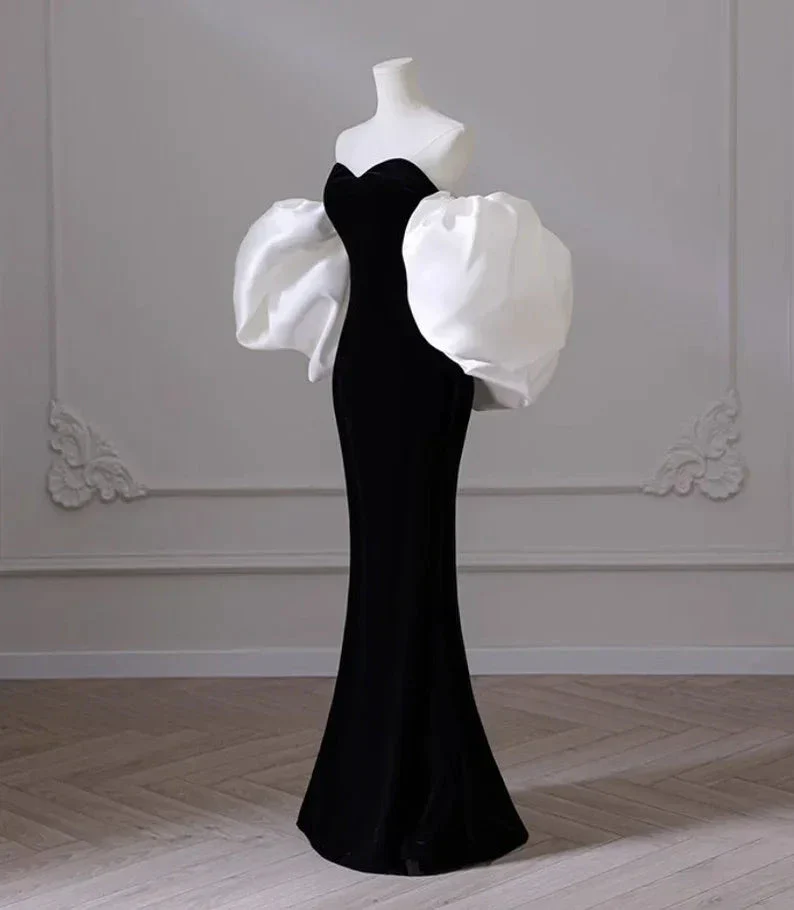 Black one-shoulder evening dress high-end mermaid banquet temperament prom dress Y4382 - Image 3