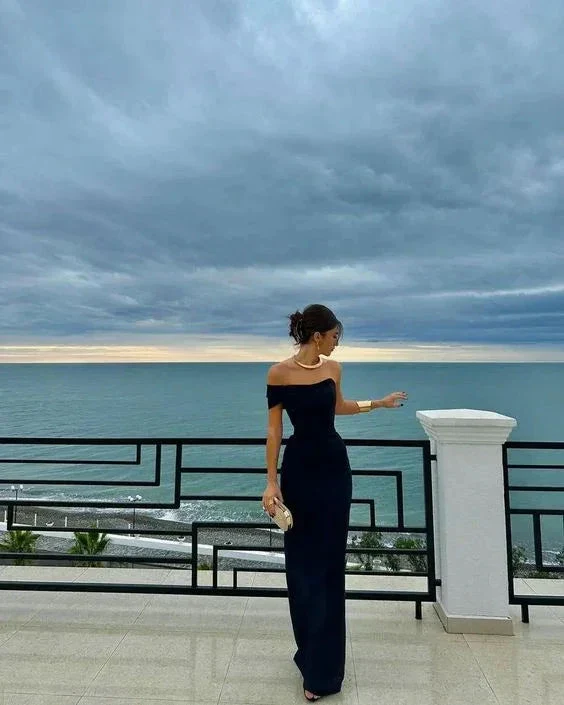 Black One Shoulder Long Sheath Evening Dress Strapless Party Prom Dress Y7559 - Image 2