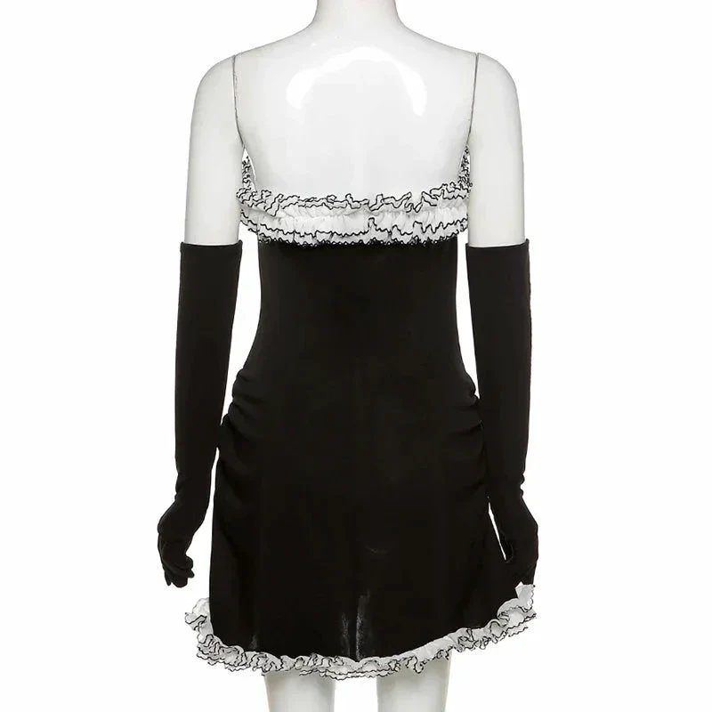 Black Party Tube Skirt Irregular White Ruffle Bandage Dress Black Homecoming Dress Y2617 - Image 3