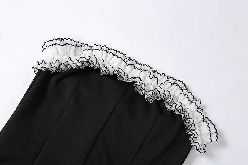 Black Party Tube Skirt Irregular White Ruffle Bandage Dress Black Homecoming Dress Y2617 - Image 5