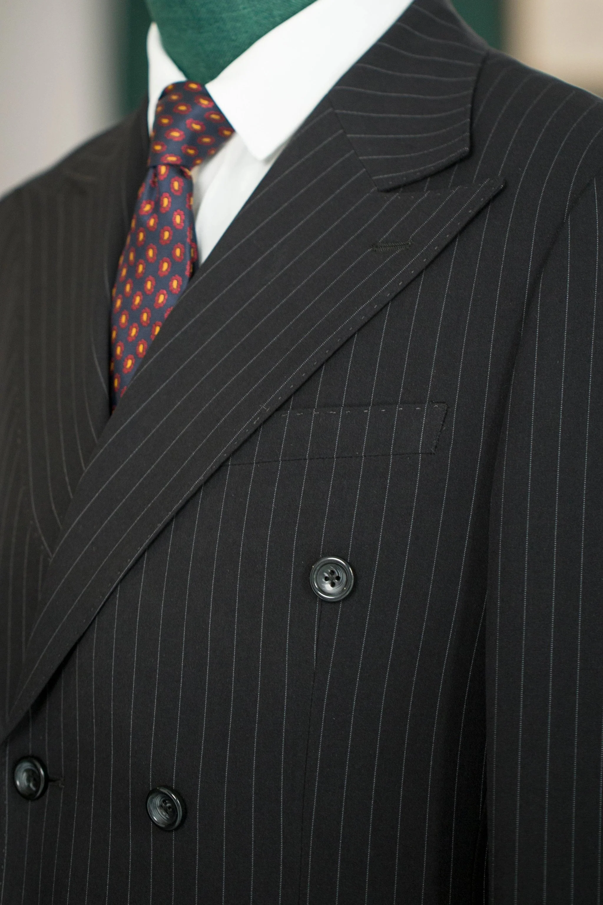 Black Pinstripe Double Breasted Wool Suit For Weddings Three Piece Groom Attire - Image 2