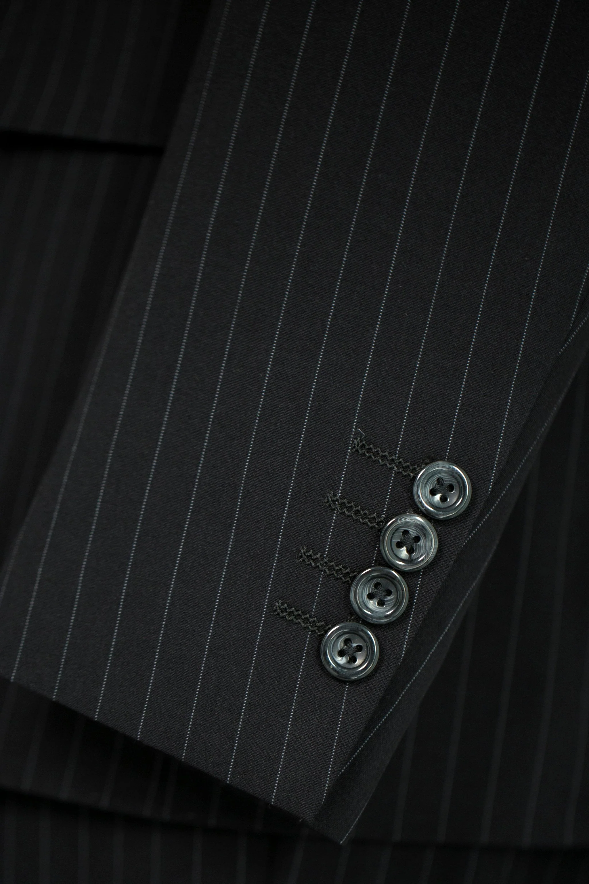 Black Pinstripe Double Breasted Wool Suit For Weddings Three Piece Groom Attire - Image 3