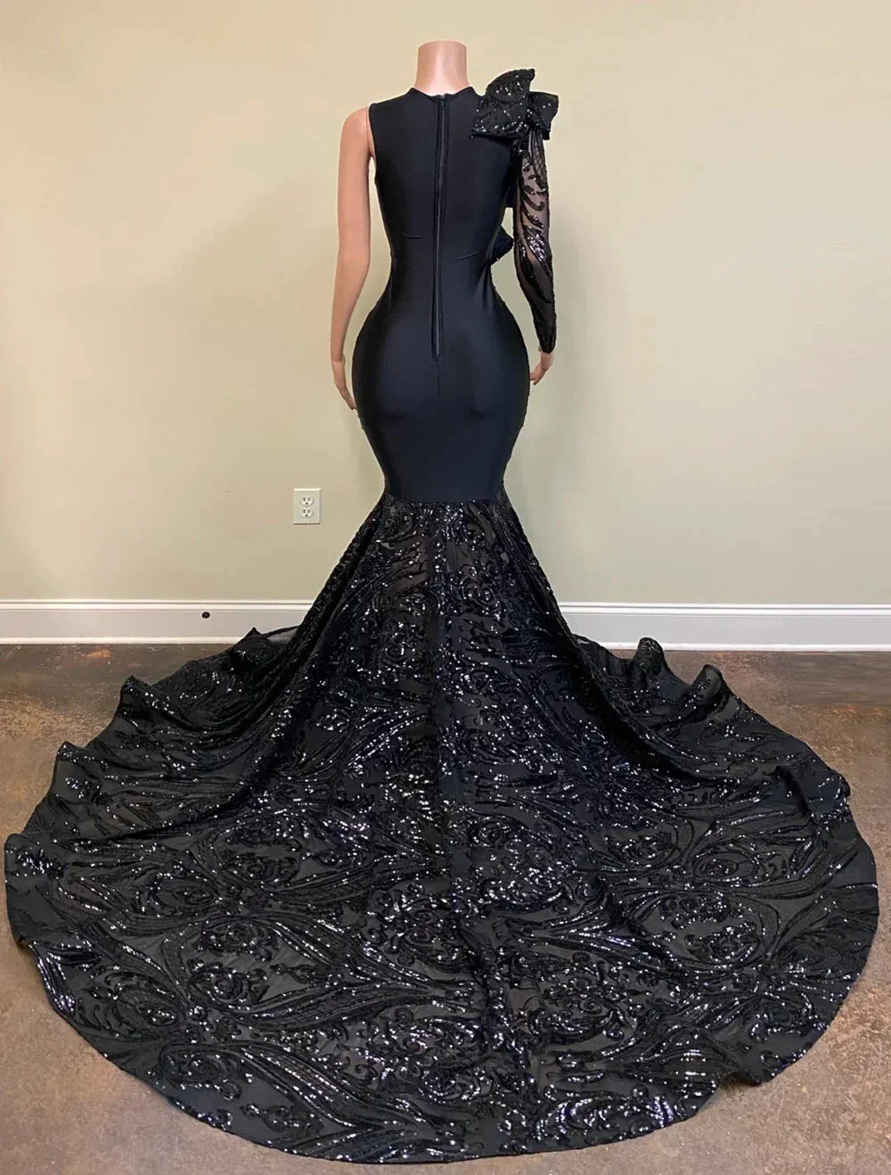 black prom dresses, mermaid prom dresses, ruffle prom dresses,sequins prom dresses, custom make evening dresses Y1868 - Image 2