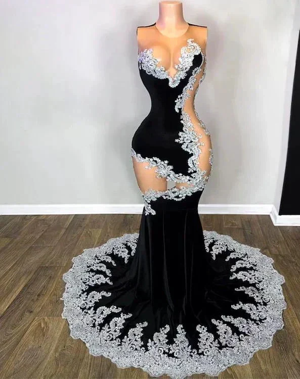 Black Prom Dresses Sexy Formal Dresses Lace Applique Evening Dresses Formal Occasion Dresses Y5988 - Image 2