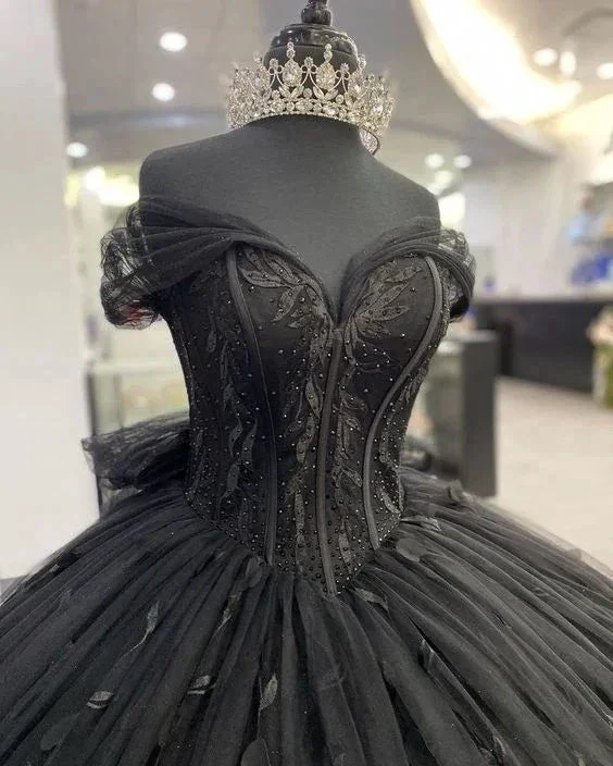 Black QuinceaƱera Dress,Black Ball Gown,Sweet 16 Dress Y1447